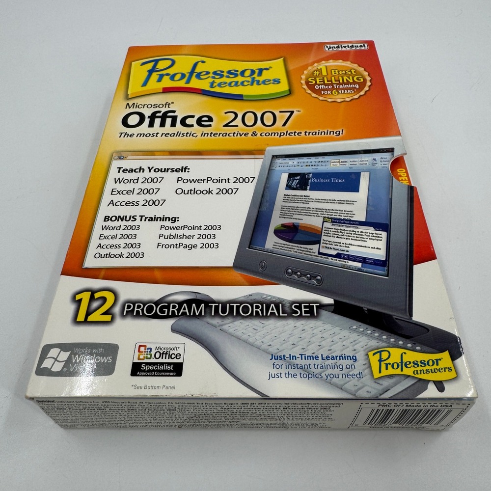 Professor Teaches MS Office 2007 Tutorial Set PC Multi 12 Program Training